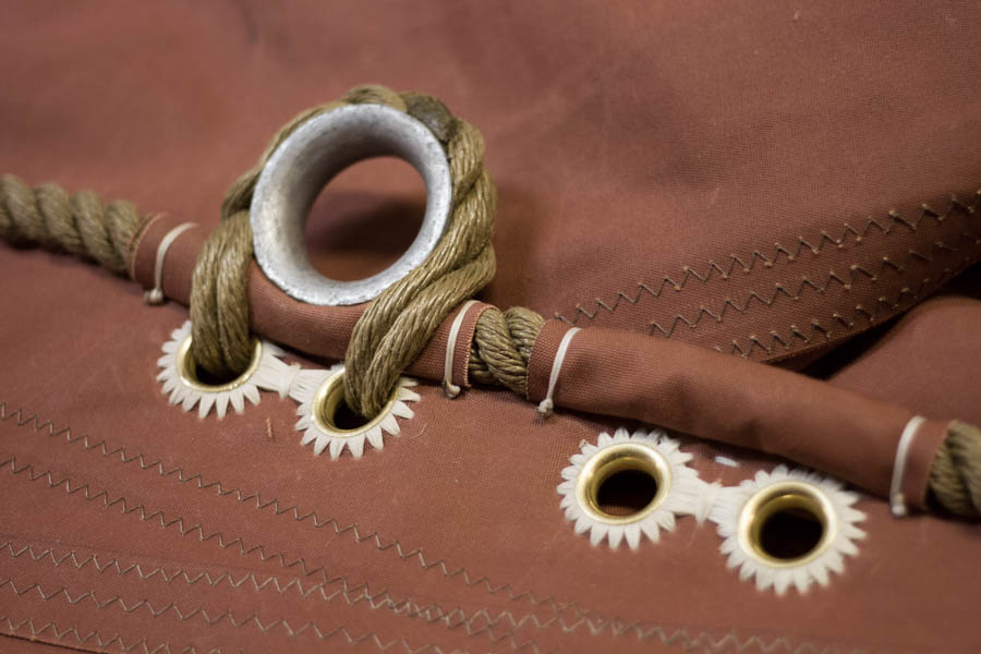 Luff cringle and mast ring eyelets - DEODAR mainsail 100 sqm - Clipper Canvas Tan 750g/sqm